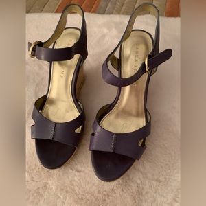 High heel wedge sandals -leather - blue-size 7.5